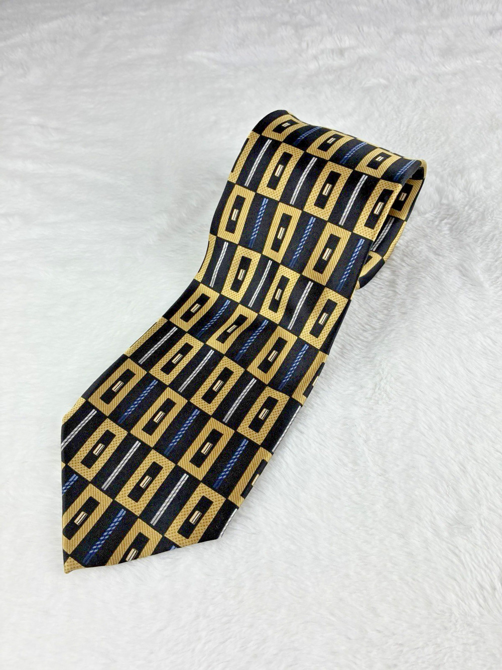 Bergamo New York 100% Silk Tie Black Gold Geometric Art Deco Retro Necktie